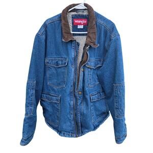VTG Sherpa Jacket Wrangler Lined Men's 2XL Trucker Denim Corduroy Collar Western